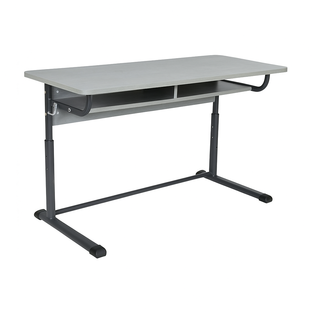 2-місний учнівський стіл з полицею, на плоскоовальній трубі, для шкільних та навчальних закладів, ЛЕЛЕКА, 1200х500х640-820 мм.